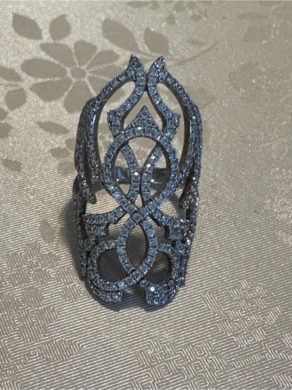 Silver Crystal Filigree Statement Ring